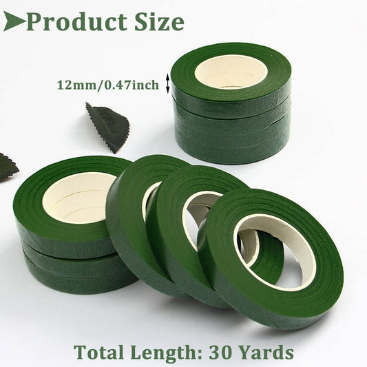 3 rolls of flower tape - 12 mm wide dark green flower tape for wrapping bouquet stems and DIY crafts - 30 V1259-DP01-BO-369