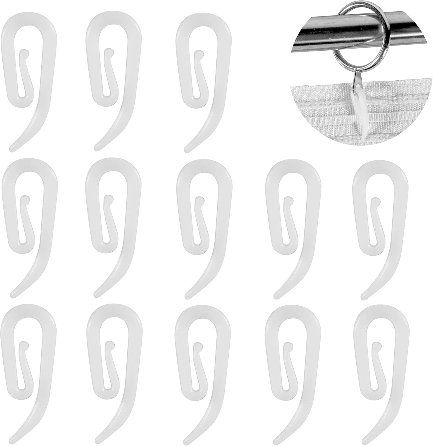 White plastic hooks for windows and door curtains - curtain hooks - suitable for windows, doors and shower V1259-DP01-BO-371