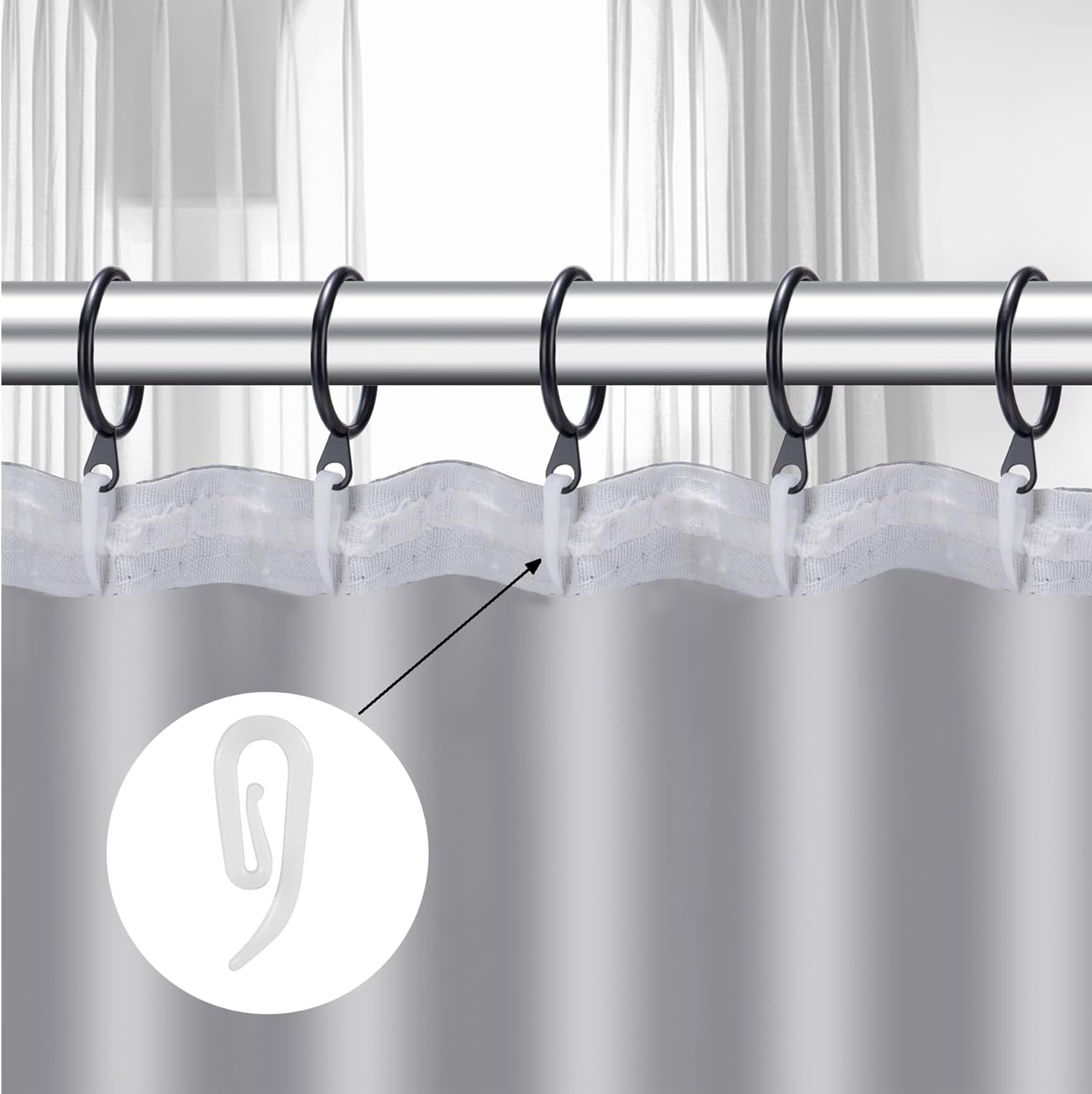 White plastic hooks for windows and door curtains - curtain hooks - suitable for windows, doors and shower V1259-DP01-BO-371