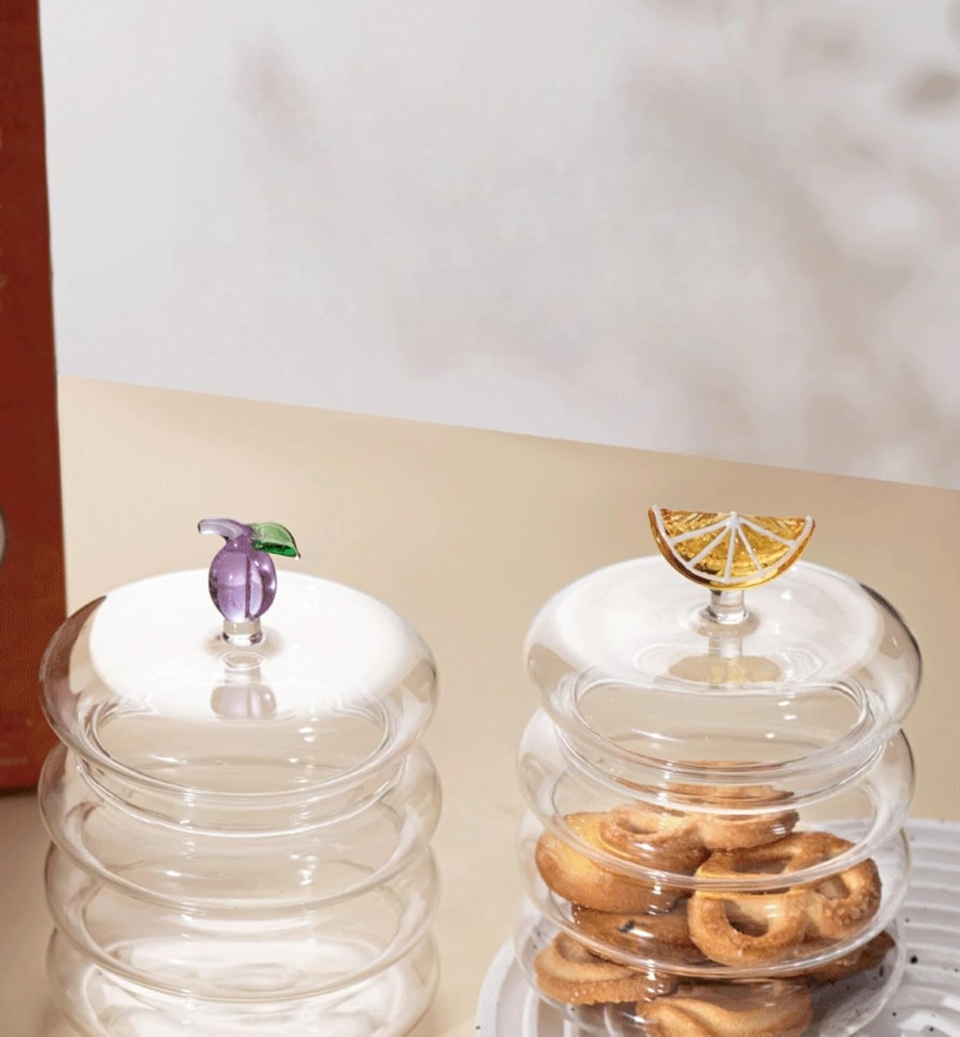 Household candy jar - desk candy box - candy jar with 3D fruit lid and snack compartment (two parts) V1259-DP01-BO-384