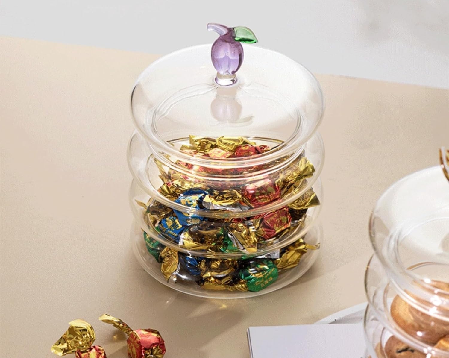 Household candy jar - desk candy box - candy jar with 3D fruit lid and snack compartment (two parts) V1259-DP01-BO-384