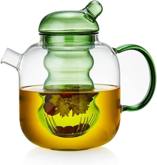 Handmade glass teapot for the stove with removable glass tea infuser - 2-in-1 flower teapot - Suitable for V1259-DP01-BO-385