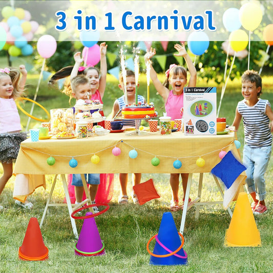 Spelset - 3-in-1 plastic kegel ring toss game - sandbag for kids - garden playset - indoor and outdoor V1259-DP01-BO-4