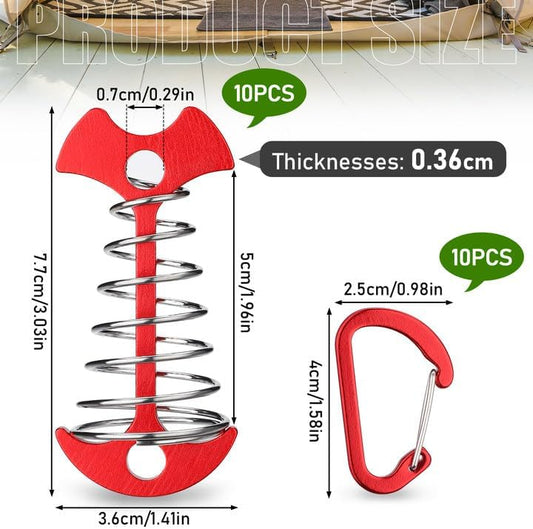 Carabiner Hook - Red - 10-pack - Ceiling Anchor with Carabiner Hook - Aluminium - Anchor - Spring Pin - V1259-DP01-BO-41