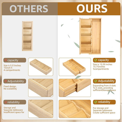 Kitchen drawer organizer - cutlery organizer - expandable bamboo storage box - cutlery rack - telescopic V1259-DP01-BO-423