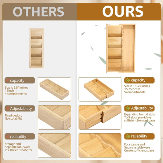 Kitchen drawer organizer - cutlery organizer - expandable bamboo storage box - cutlery rack - telescopic V1259-DP01-BO-423