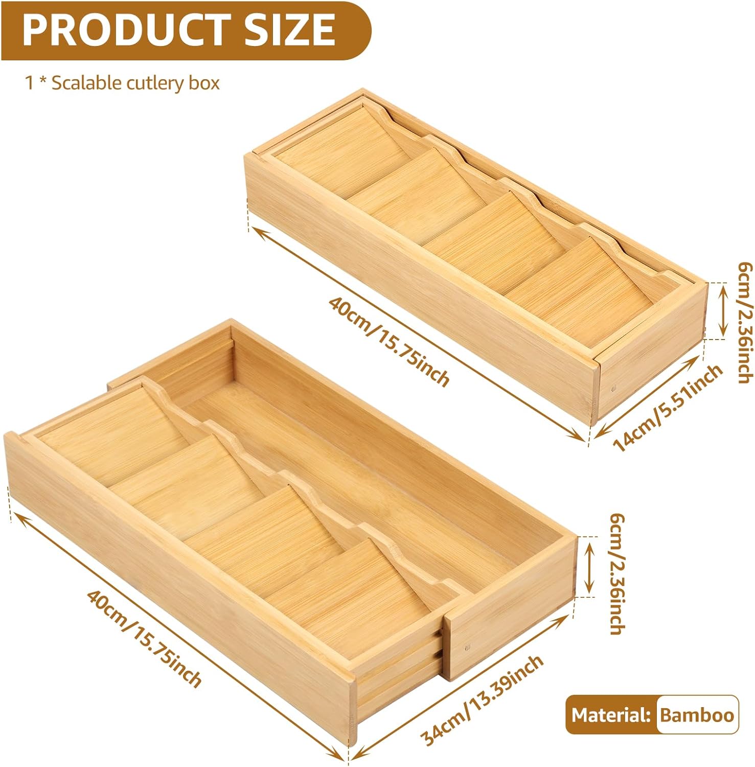 Kitchen drawer organizer - cutlery organizer - expandable bamboo storage box - cutlery rack - telescopic V1259-DP01-BO-423