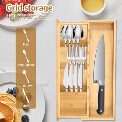 Kitchen drawer organizer - cutlery organizer - expandable bamboo storage box - cutlery rack - telescopic V1259-DP01-BO-423
