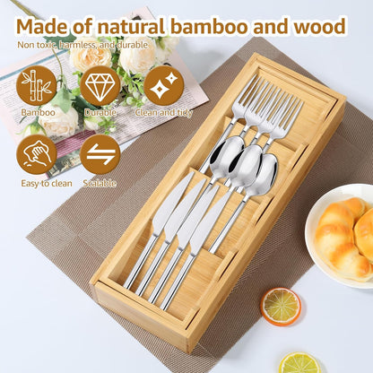 Kitchen drawer organizer - cutlery organizer - expandable bamboo storage box - cutlery rack - telescopic V1259-DP01-BO-423