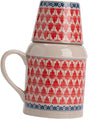 Ceramic teapot set with teacups - white body with red patterns and blue rim - cork stoppers - traditional V1259-DP01-BO-424
