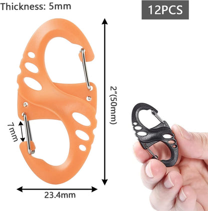 Carabiner Hooks - 12 pieces - 2 inch - plastic - S-shaped carabiner hook - paracord - keychain - hook - V1259-DP01-BO-43