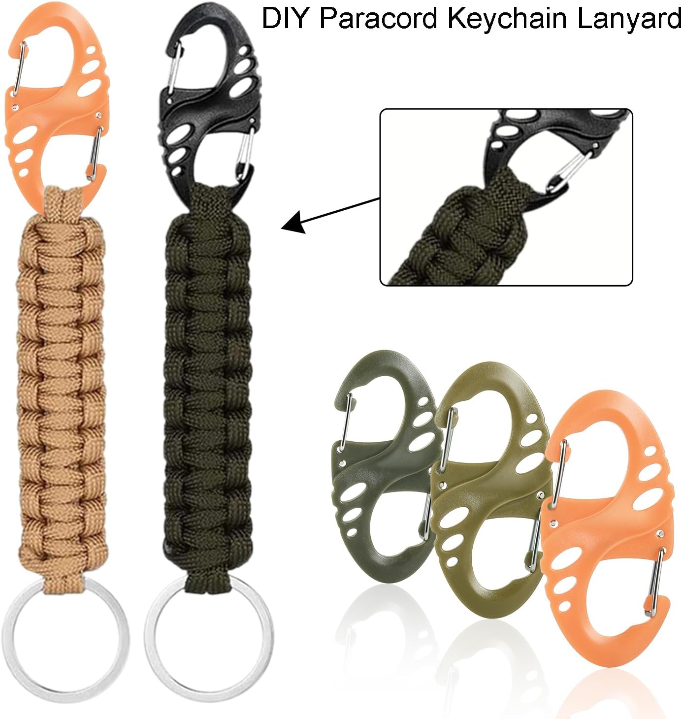 Carabiner Hooks - 12 pieces - 2 inch - plastic - S-shaped carabiner hook - paracord - keychain - hook - V1259-DP01-BO-43