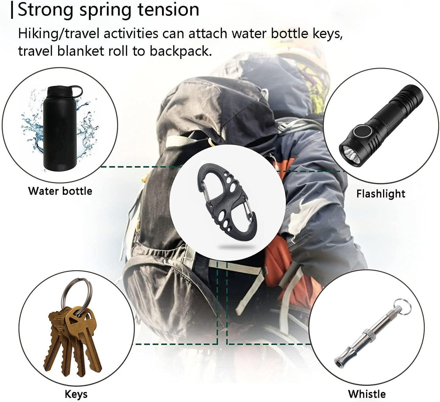 Carabiner Hooks - 12 pieces - 2 inch - plastic - S-shaped carabiner hook - paracord - keychain - hook - V1259-DP01-BO-43