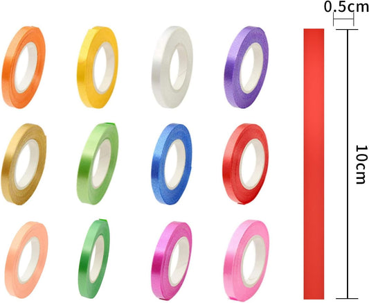 Set of 5 mm wide curly ribbon, 12 rolls of balloon curly ribbon, 12 colours curly balloon string, wrapping V1259-DP01-BO-447