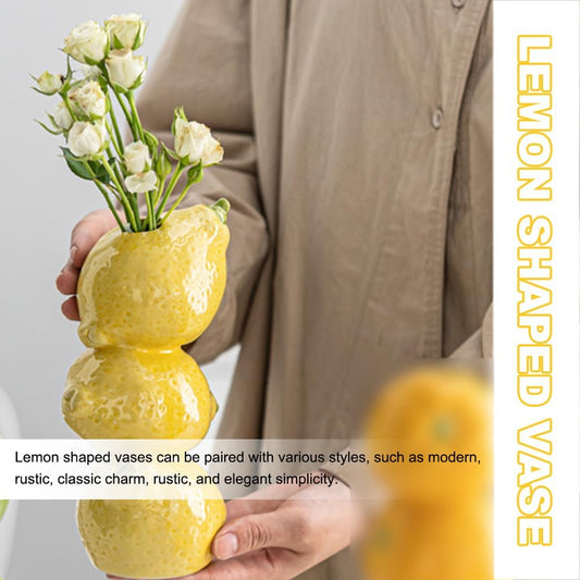 Citroenkeramiek vase - Unique fruit-shaped vase - 3D lemon design - Creative fruit and flower arrangement - V1259-DP01-BO-463