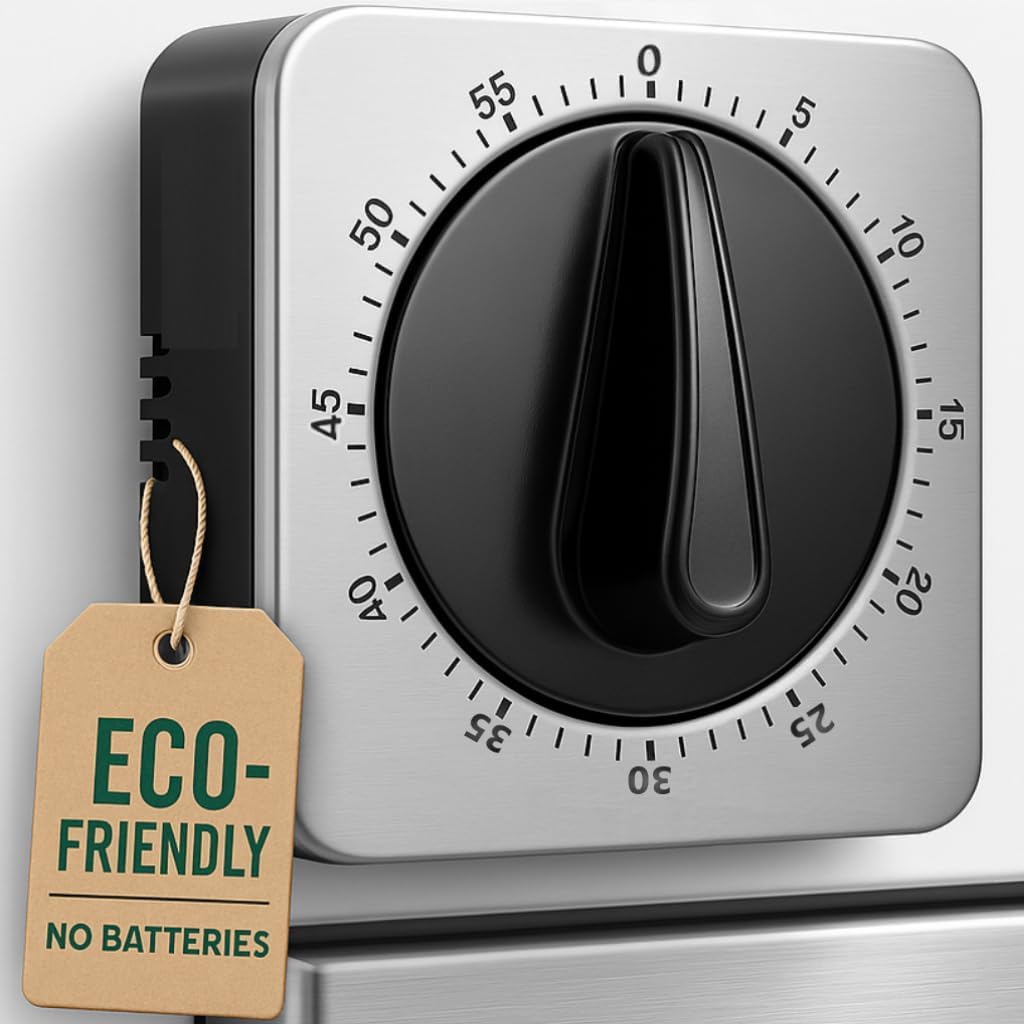 Kitchen Timer - Mechanical Egg Timer - Battery-Free - 100% Mechanical Kitchen Clock - Stainless Steel Housing V1259-DP01-BO-479