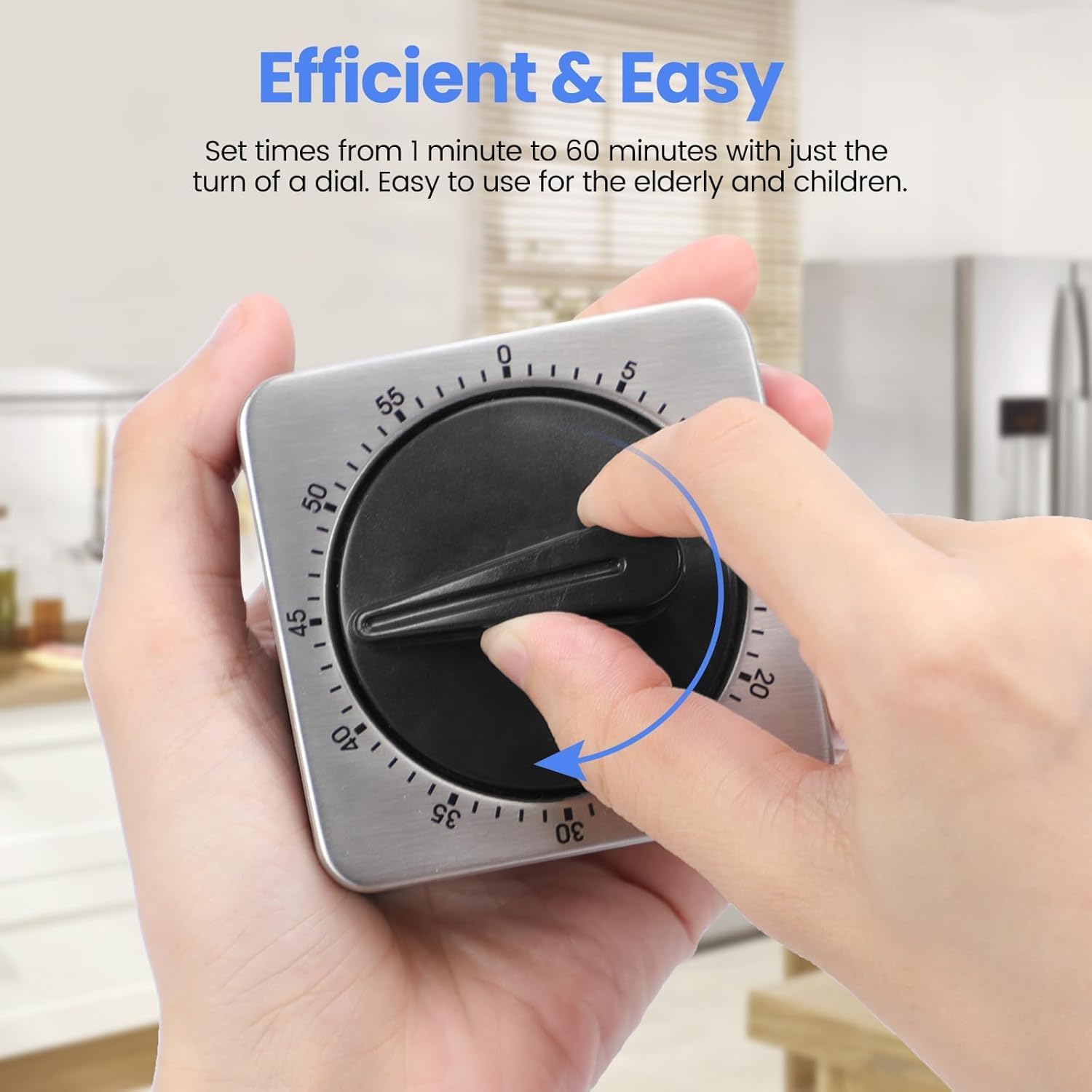 Kitchen Timer - Mechanical Egg Timer - Battery-Free - 100% Mechanical Kitchen Clock - Stainless Steel Housing V1259-DP01-BO-479