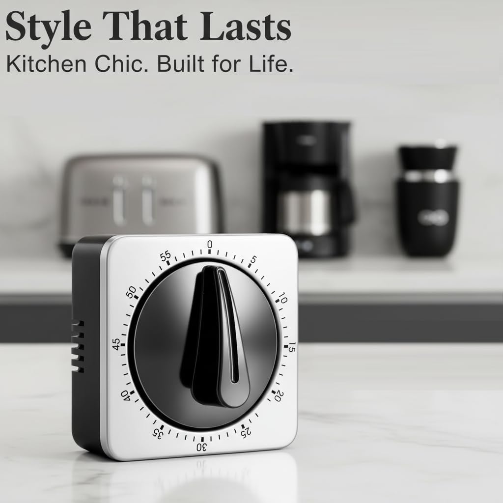 Kitchen Timer - Mechanical Egg Timer - Battery-Free - 100% Mechanical Kitchen Clock - Stainless Steel Housing V1259-DP01-BO-479