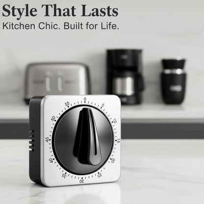 Kitchen Timer - Mechanical Egg Timer - Battery-Free - 100% Mechanical Kitchen Clock - Stainless Steel Housing V1259-DP01-BO-479