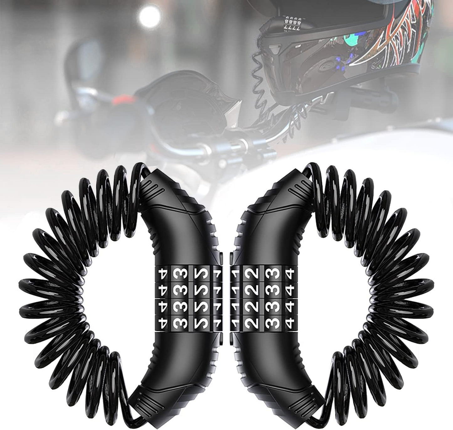 Combination lock - 2 pieces - Black - Motorcycle helmet lock - Theft security - Retractable - Luggage lock - V1259-DP01-BO-48