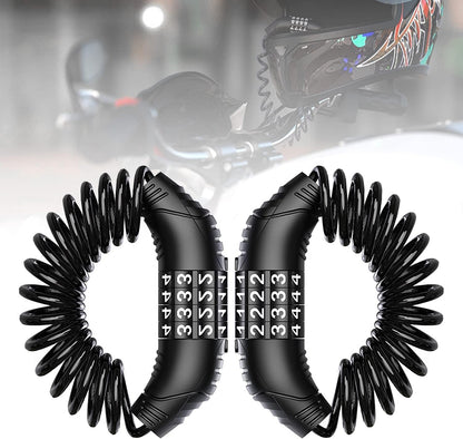 Combination lock - 2 pieces - Black - Motorcycle helmet lock - Theft security - Retractable - Luggage lock - V1259-DP01-BO-48