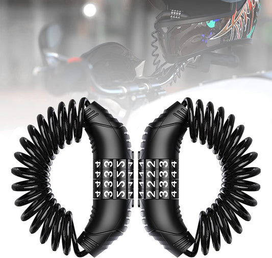Combination lock - 2 pieces - Black - Motorcycle helmet lock - Theft security - Retractable - Luggage lock - V1259-DP01-BO-48