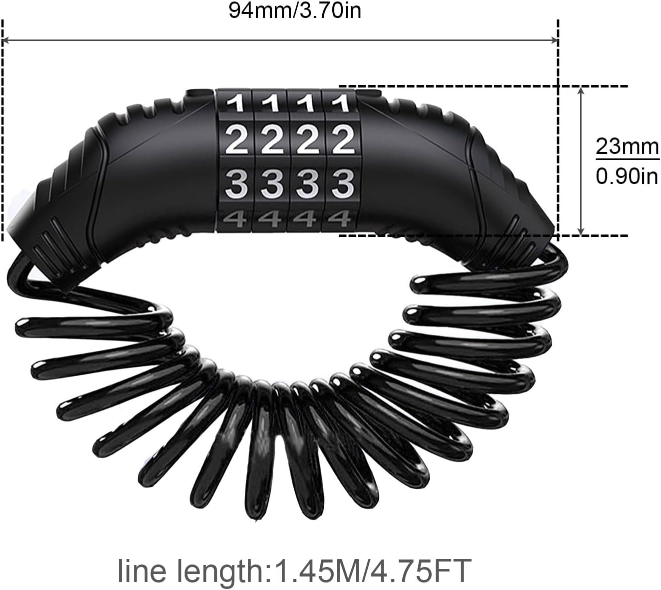 Combination lock - 2 pieces - Black - Motorcycle helmet lock - Theft security - Retractable - Luggage lock - V1259-DP01-BO-48