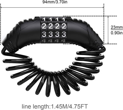 Combination lock - 2 pieces - Black - Motorcycle helmet lock - Theft security - Retractable - Luggage lock - V1259-DP01-BO-48