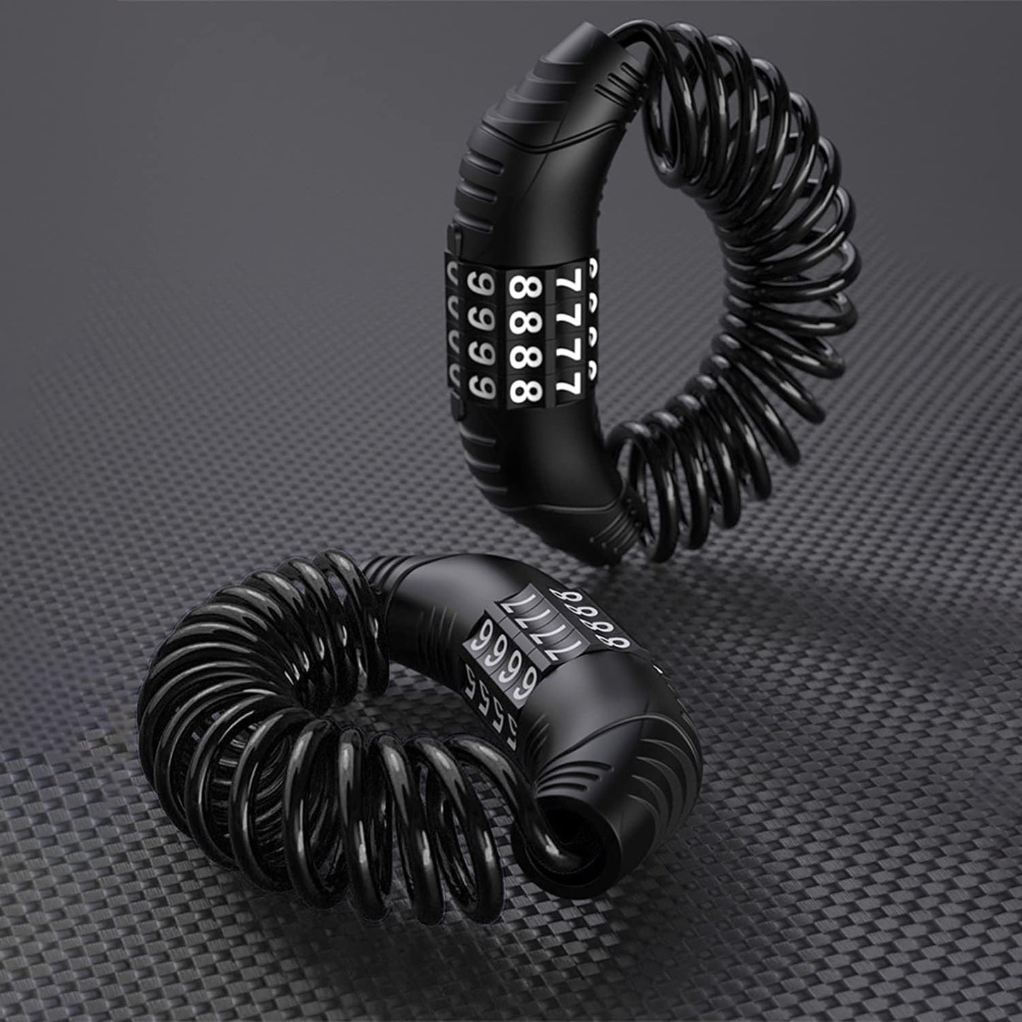 Combination lock - 2 pieces - Black - Motorcycle helmet lock - Theft security - Retractable - Luggage lock - V1259-DP01-BO-48