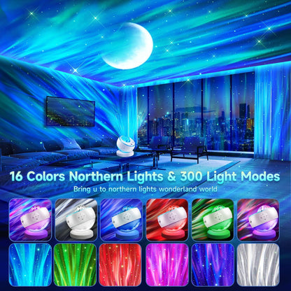 Starry Sky Projector Lamp - 300 Lighting Settings - Northern Light - 15 White Noise Bluetooth Projector Modes V1259-DP01-BO-486