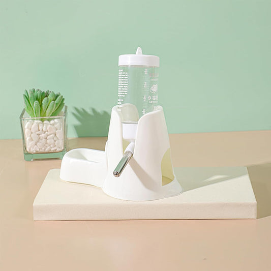 White hamster water bottle with standard, food bowl base, automatic water dispenser, suitable for dwarf V1259-DP01-BO-491