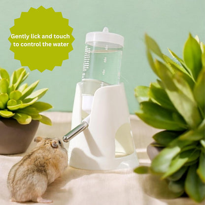 White hamster water bottle with standard, food bowl base, automatic water dispenser, suitable for dwarf V1259-DP01-BO-491