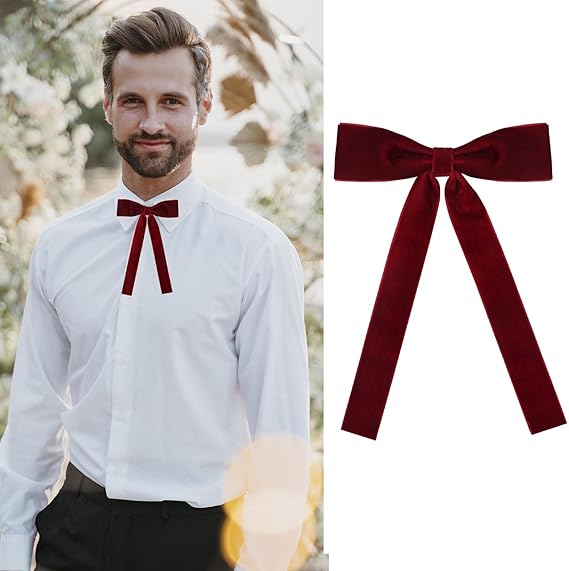 Western String Ties for Men Velvet Western Colonel Bolo Bow Tie Solid Color Clip On Bowtie for Wedding Cosplay V1259-DP01-BO-509