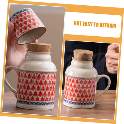 Ceramic teapot set with teacups - white body with red patterns and blue rim - cork stoppers - traditional V1259-DP01-BO-511