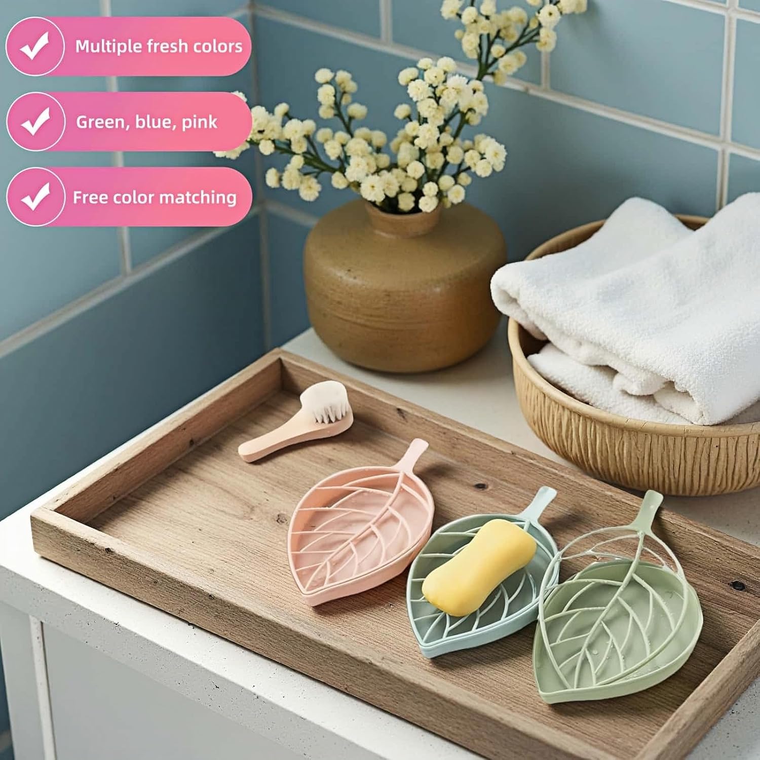 Soap dish set in leaf shape - soap dish and draining rack with double layer leaf design - removable V1259-DP01-BO-527