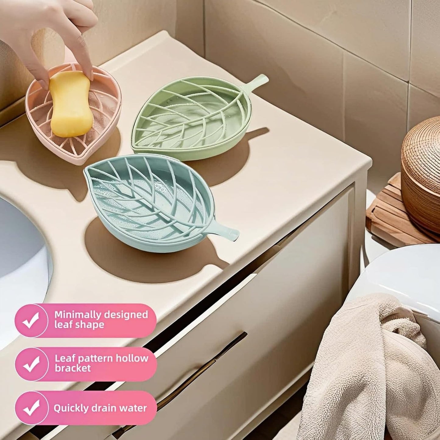 Soap dish set in leaf shape - soap dish and draining rack with double layer leaf design - removable V1259-DP01-BO-527