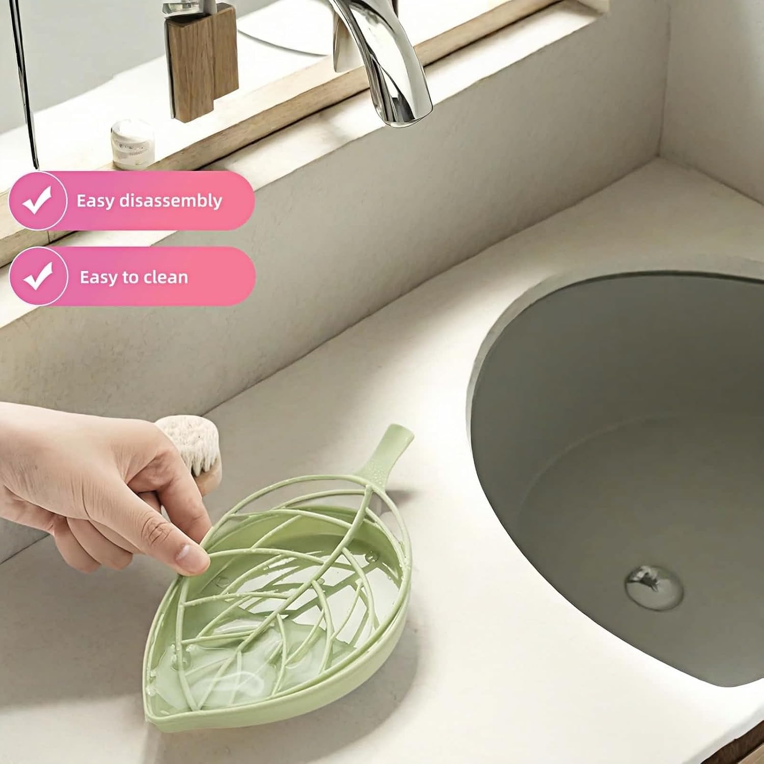 Soap dish set in leaf shape - soap dish and draining rack with double layer leaf design - removable V1259-DP01-BO-527