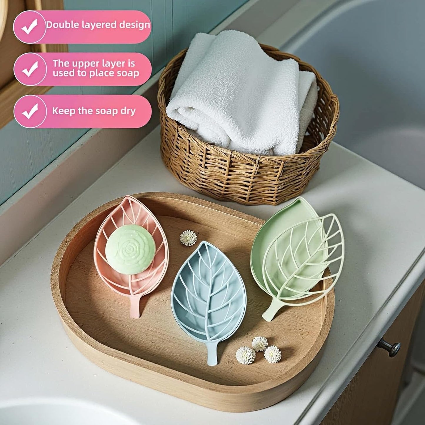 Soap dish set in leaf shape - soap dish and draining rack with double layer leaf design - removable V1259-DP01-BO-527
