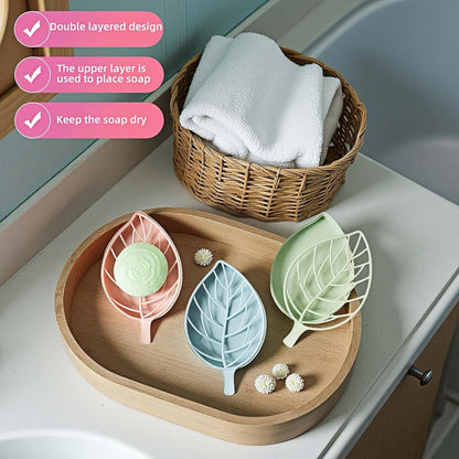 Soap dish set in leaf shape - soap dish and draining rack with double layer leaf design - removable V1259-DP01-BO-527