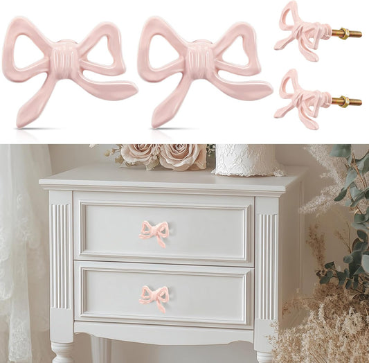 Kastdeurgreep - 2 pieces - Pink - Pink ribbon - Pink ribbon drawer knob - Dresser knob - Decorative handle - V1259-DP01-BO-57