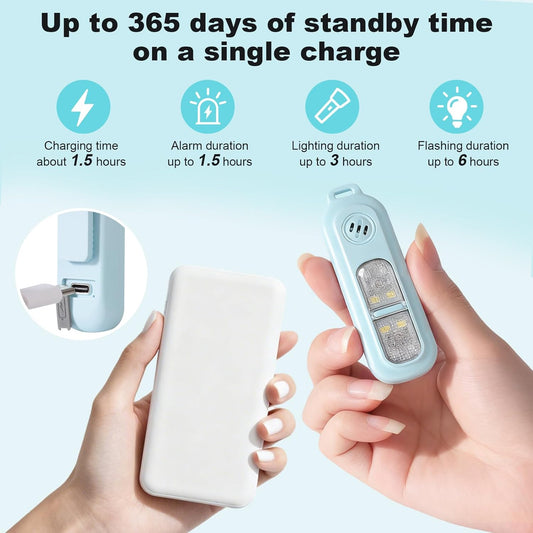 Rechargeable personal safety alarm for women - 130 dB self-defence keychain alarm - with strobe light and LED V1259-DP01-BO-574