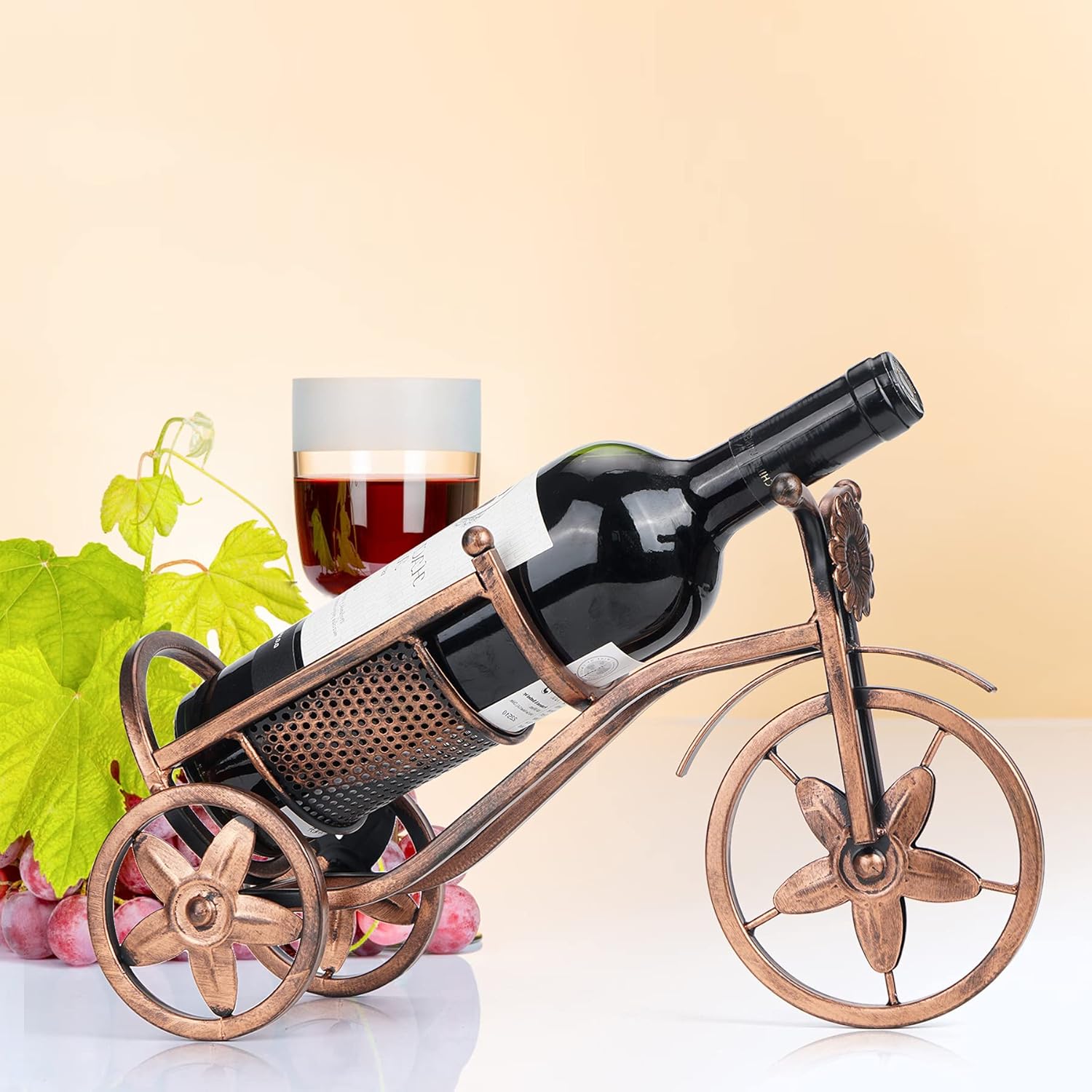Floating wine rack - Wine rack with stainless steel chain - Metal table wine rack - Silver freestanding table V1259-DP01-BO-587