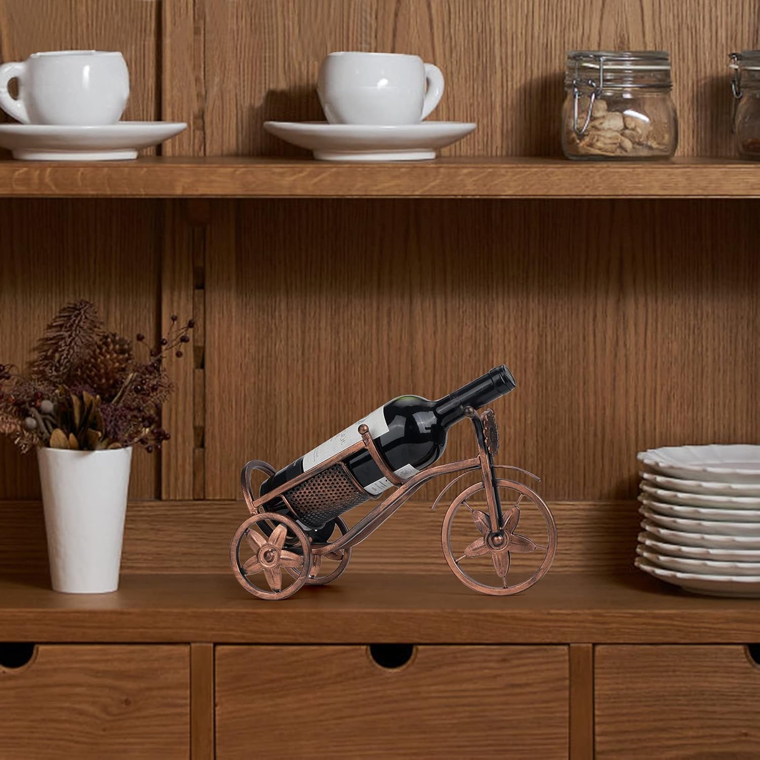 Floating wine rack - Wine rack with stainless steel chain - Metal table wine rack - Silver freestanding table V1259-DP01-BO-587