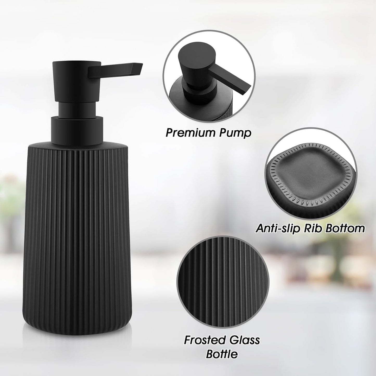 Soap Dispenser - Black Soap Dispenser for Detergent - Kitchen Soap Dispenser - With Press Dispenser - V1259-DP01-BO-597