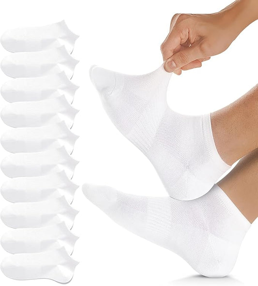 10 pairs of unisex sports socks - breathable cotton - short running socks - quarter socks - unisex (white) V1259-DP01-BO-604