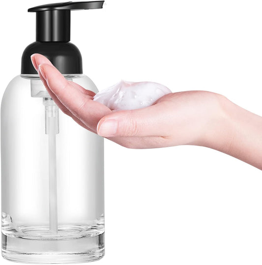 Hand soap bottle - Foam soap dispenser - Glass - Pump type - 375 ml dispenser - Clear bottle with black pump V1259-DP01-BO-61