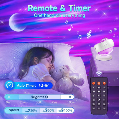 Starry Sky Projector Lamp - 300 Lighting Settings - Northern Light - 15 White Noise Bluetooth Projector Modes V1259-DP01-BO-613