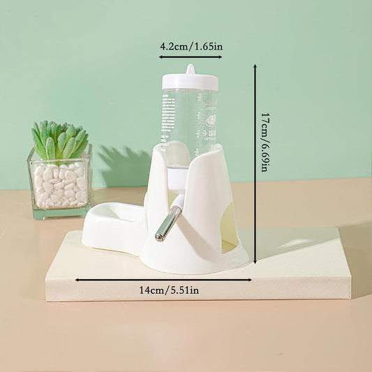 White hamster water bottle with standard, food bowl base, automatic water dispenser, suitable for dwarf V1259-DP01-BO-625