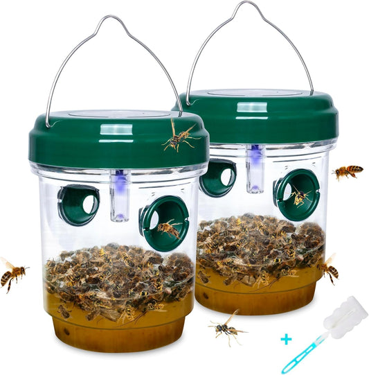 2-pack solar-powered wasp traps - Hanging wasp traps for outdoors - Suitable for wasps, hornets, bumblebees, V1259-DP01-BO-628