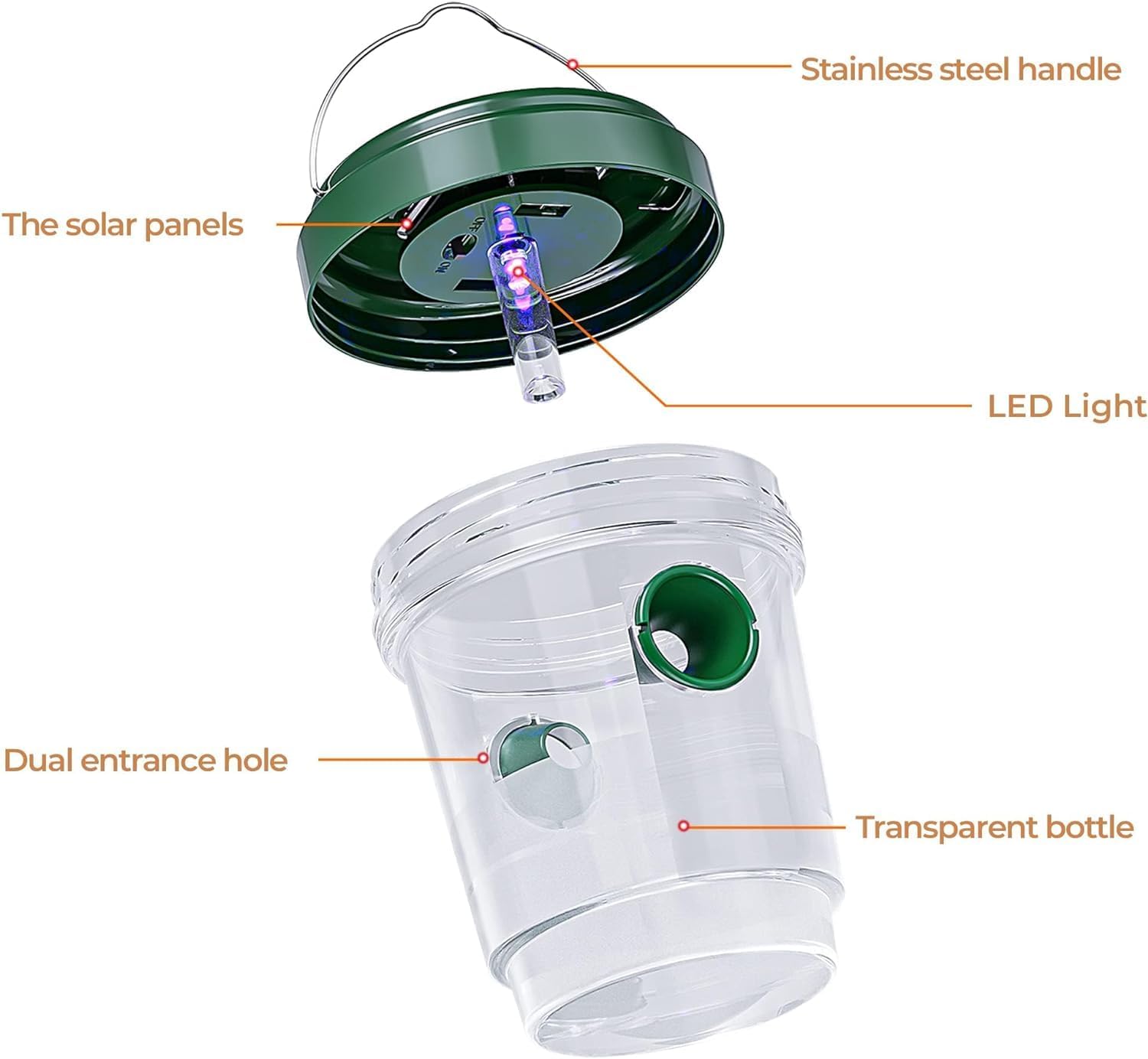 2-pack solar-powered wasp traps - Hanging wasp traps for outdoors - Suitable for wasps, hornets, bumblebees, V1259-DP01-BO-628